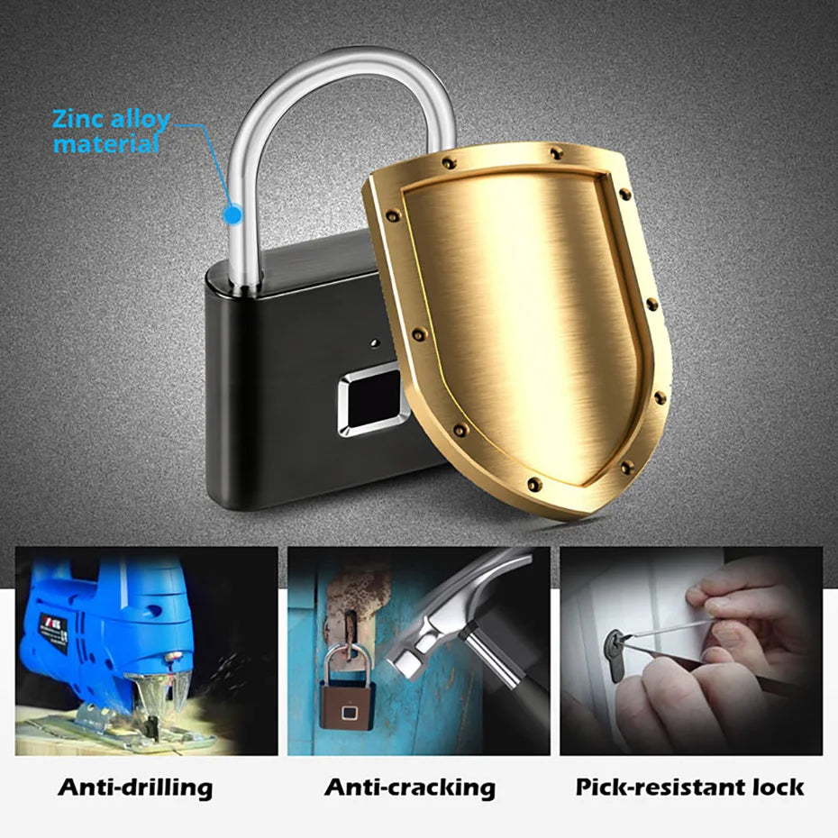 KERUI Smart Fingerprint Padlock Waterproof Zinc Alloy Biometric Padlocks With Built-in Rechargeable Battery Door Lock