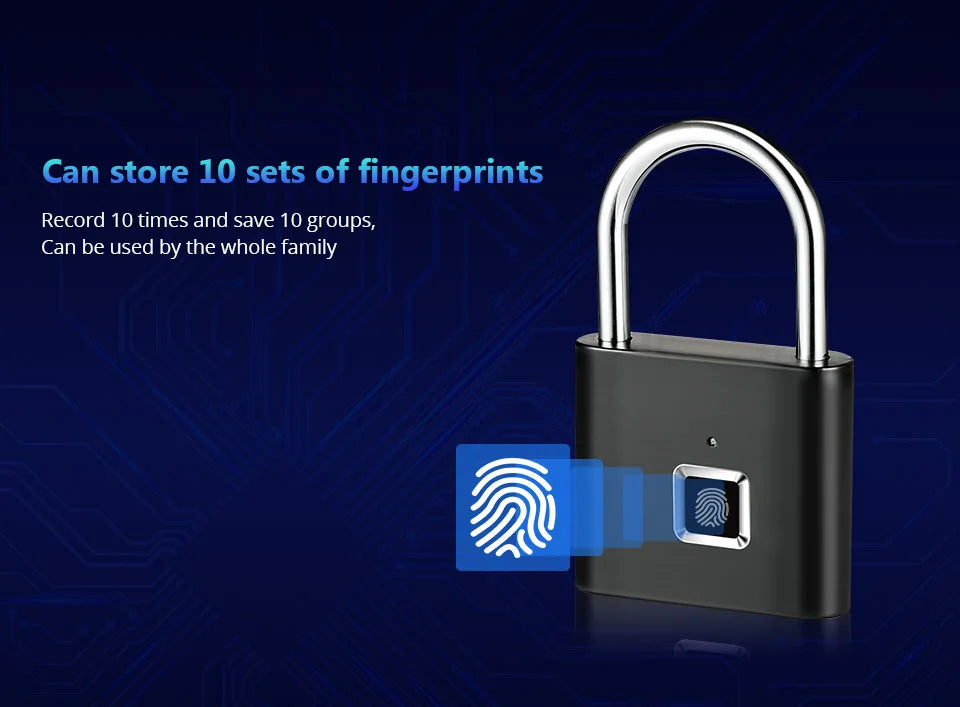 KERUI Smart Fingerprint Padlock Waterproof Zinc Alloy Biometric Padlocks With Built-in Rechargeable Battery Door Lock