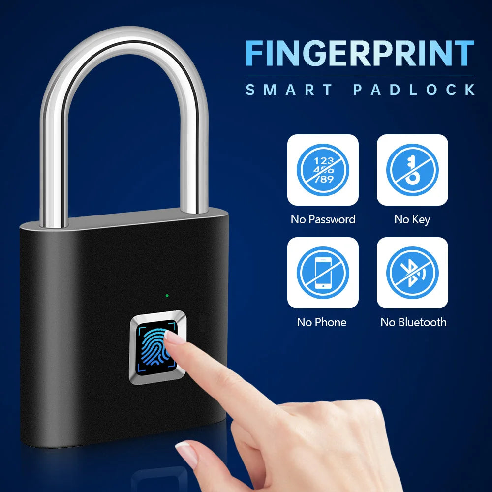 KERUI Smart Fingerprint Padlock Waterproof Zinc Alloy Biometric Padlocks With Built-in Rechargeable Battery Door Lock