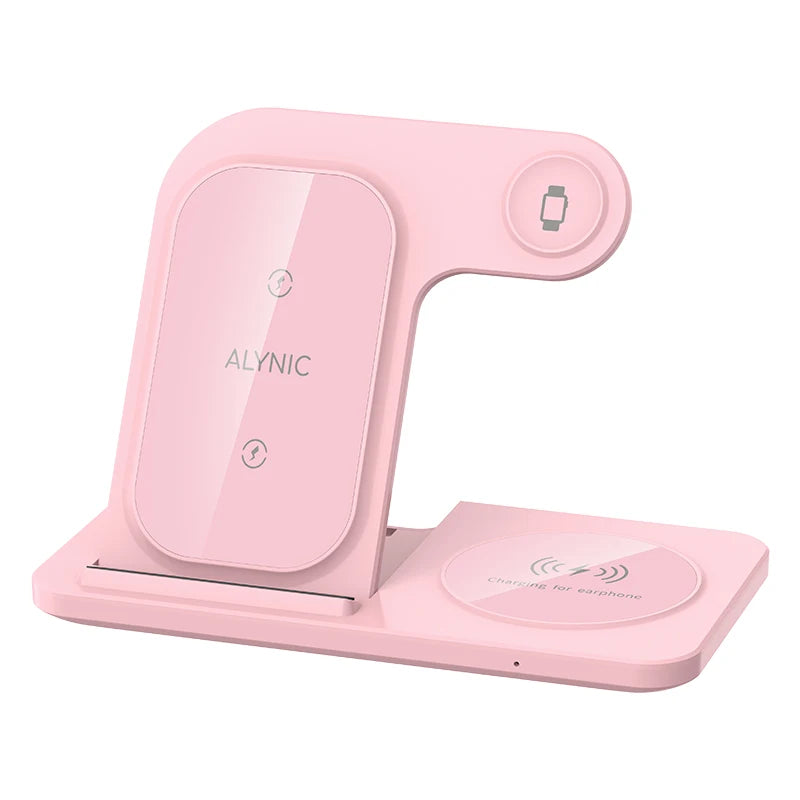 Base de carregamento sem fio rápida 3 em 1 dobrável de 30W para iPhone 15, 14, 13, 12, 11, Apple Watch (séries 9, 8, 7, 6, 5) e AirPods Pro.