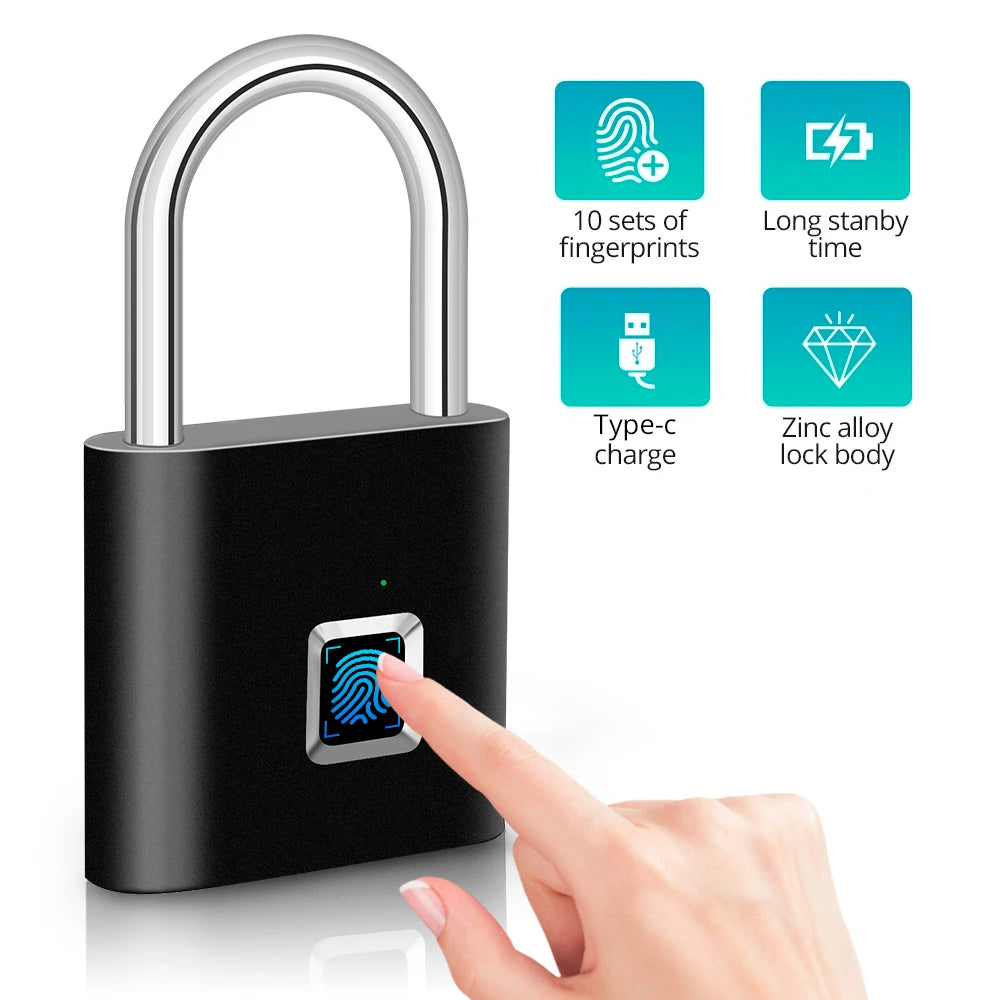 KERUI Smart Fingerprint Padlock Waterproof Zinc Alloy Biometric Padlocks With Built-in Rechargeable Battery Door Lock