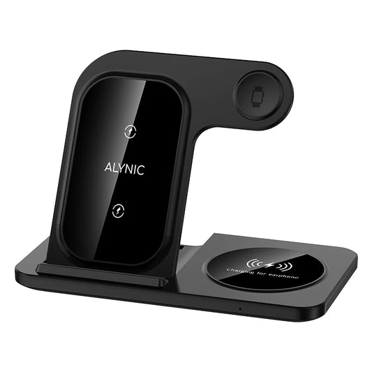 Base de carregamento sem fio rápida 3 em 1 dobrável de 30W para iPhone 15, 14, 13, 12, 11, Apple Watch (séries 9, 8, 7, 6, 5) e AirPods Pro.